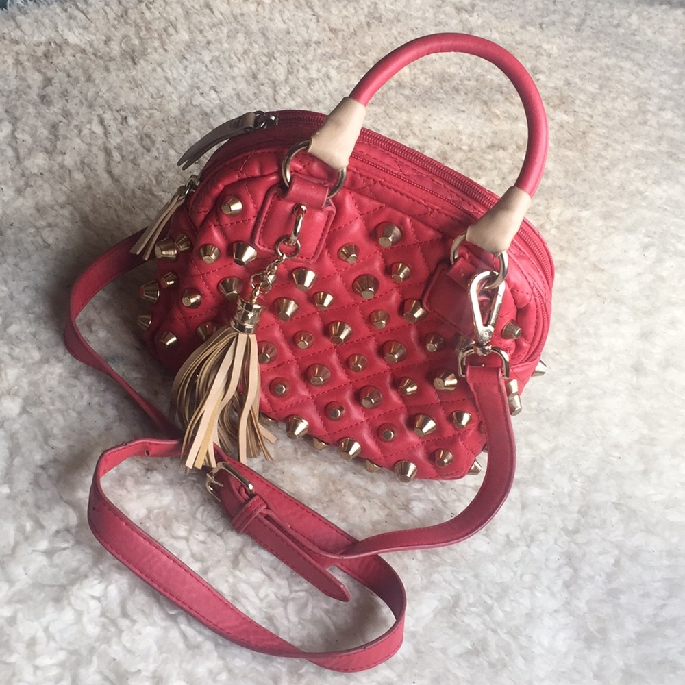 Red studded mini bag
